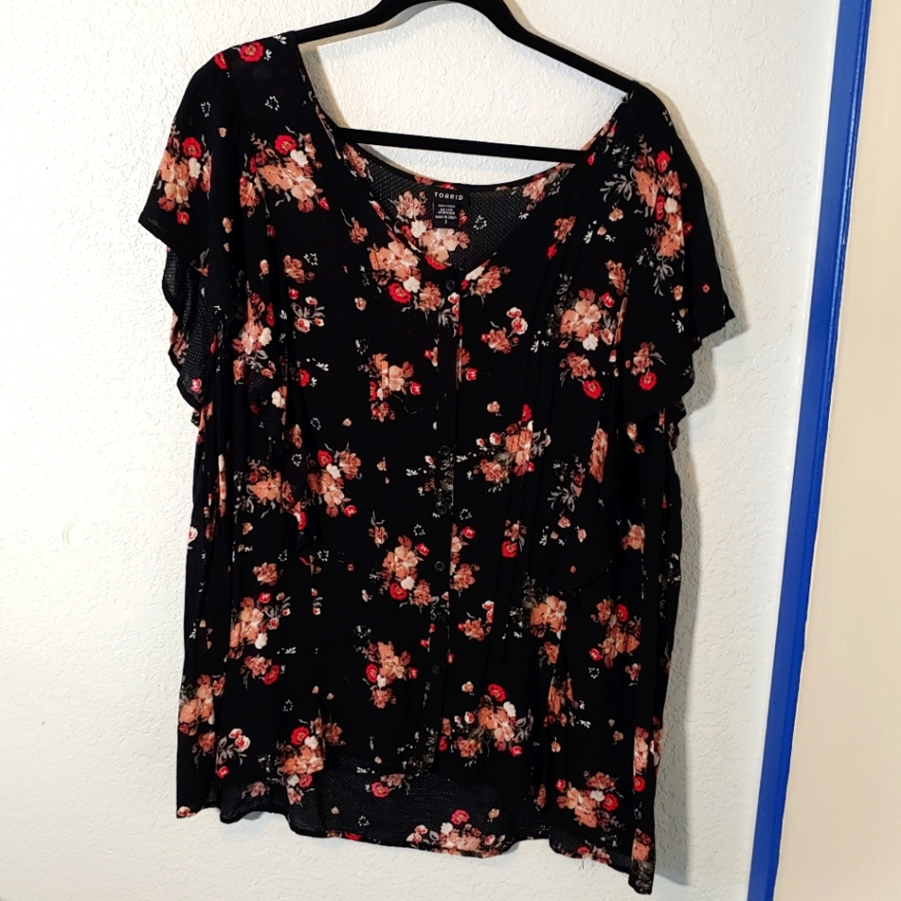 Black Floral Summertime Blouse By Torrid